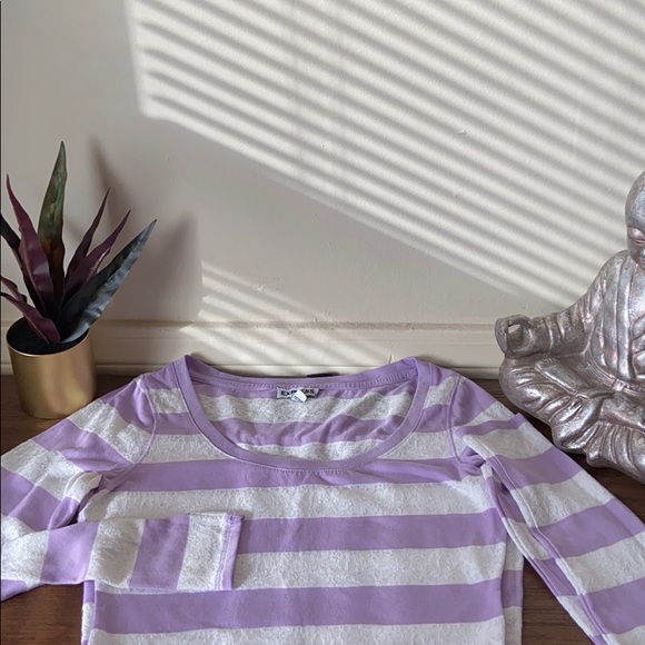 Express Tops - EXPRESS White & Purple Lace Striped Longsleeve Shirt